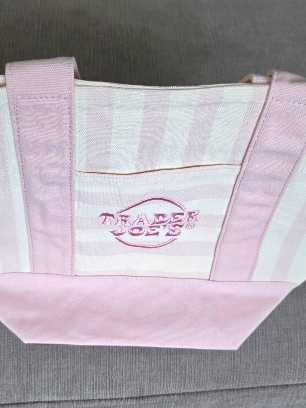 Trader Joe's 2 NEW MINIs- Pastel Pink/Cream AND Mint Striped Canvas Totes- NWT! - Picture 3 of 12